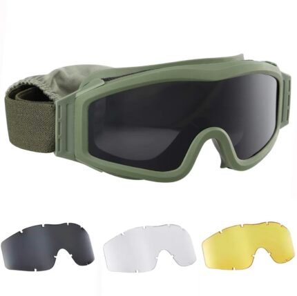 TMG UV-Proof Tactical Goggles for Trekking & Outdoor – 3 Lens Set (Black, Clear, Yellow)