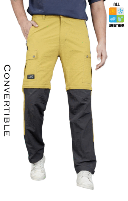 JAG TerraTrek Convertible Trekking Pant | Mustard Charcoal Combination | Bottom Zipper | Ultra Light Crush Fabric