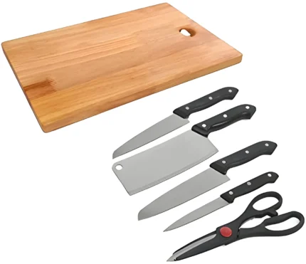 Wood Cutting Board With Knife & Scissor Set For Camping