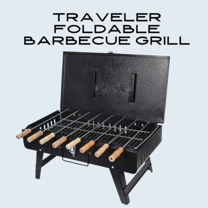 Camping Traveler Foldable Suitcase Barbecue Grill (With Complete Accessories-(Gloves, 8 Skewers, Tong)